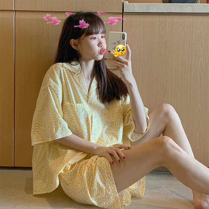 Women's/Girls' Bright Yellow Two-Piece Home Suit Pyjama Set Sweet and Stylish