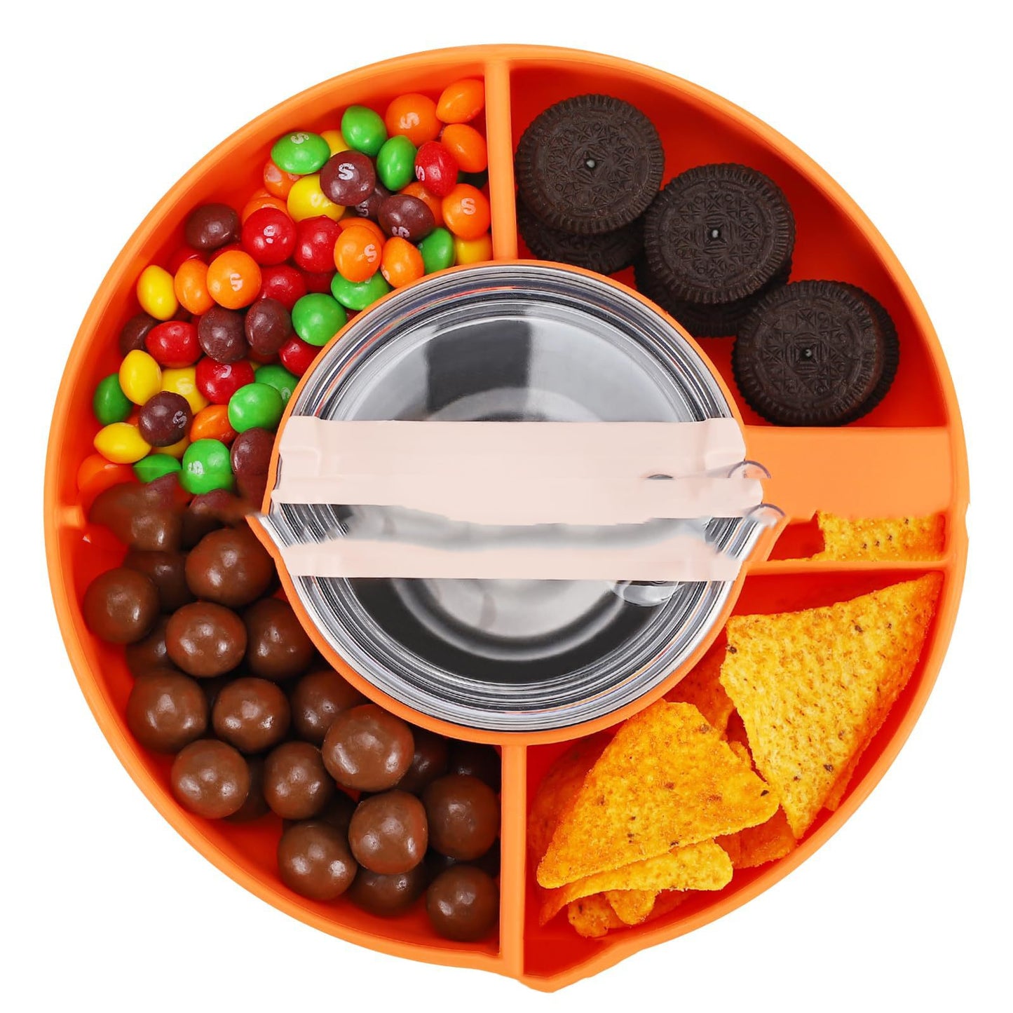 Silicone Snack For Cup 40 Oz Reusable Snack Container 4 Compartment Snack Platters Cup Snack Bowl Cup Holder Food Tray