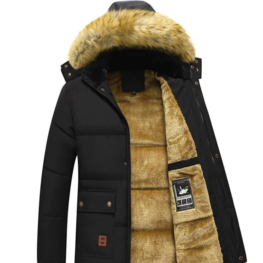 Men's Winter Jacket Parka Coat Lined with Teddy Lining and Fur Hood
