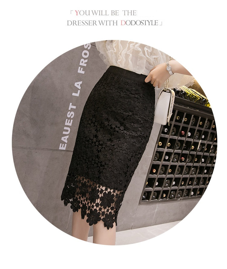 High Waist Crocheted Hollow Slit Sheath Skirt