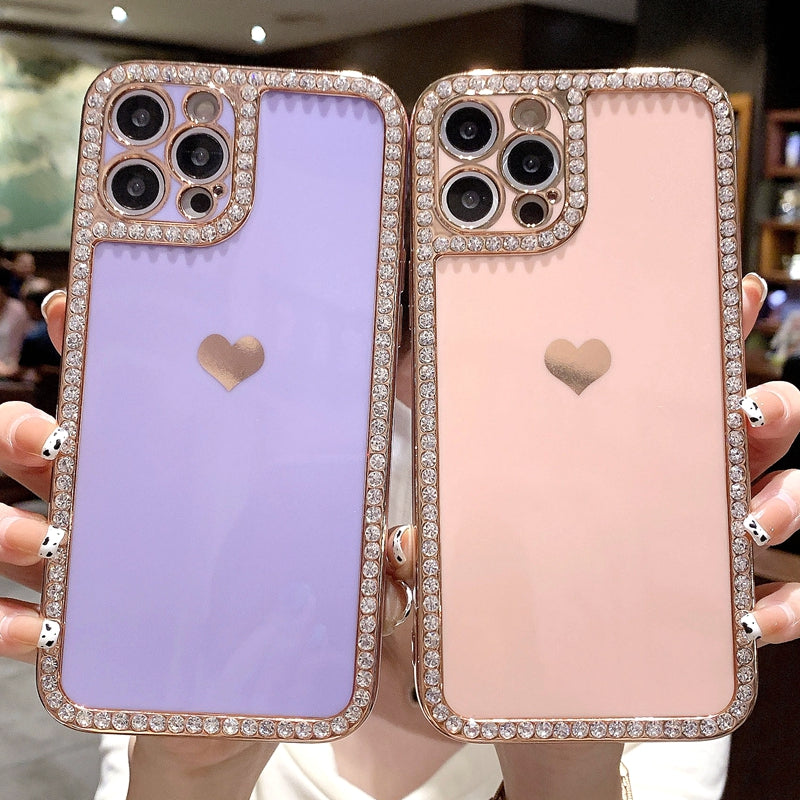 Phone Case Accessories Love Crystal Diamond Edge Electroplating Protective Cover