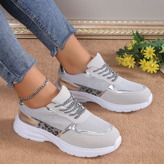 Women's Lace Up Sneakers Breathable Mesh Flat Shoes Fashion Casual Lightweight Running Sports Shoes