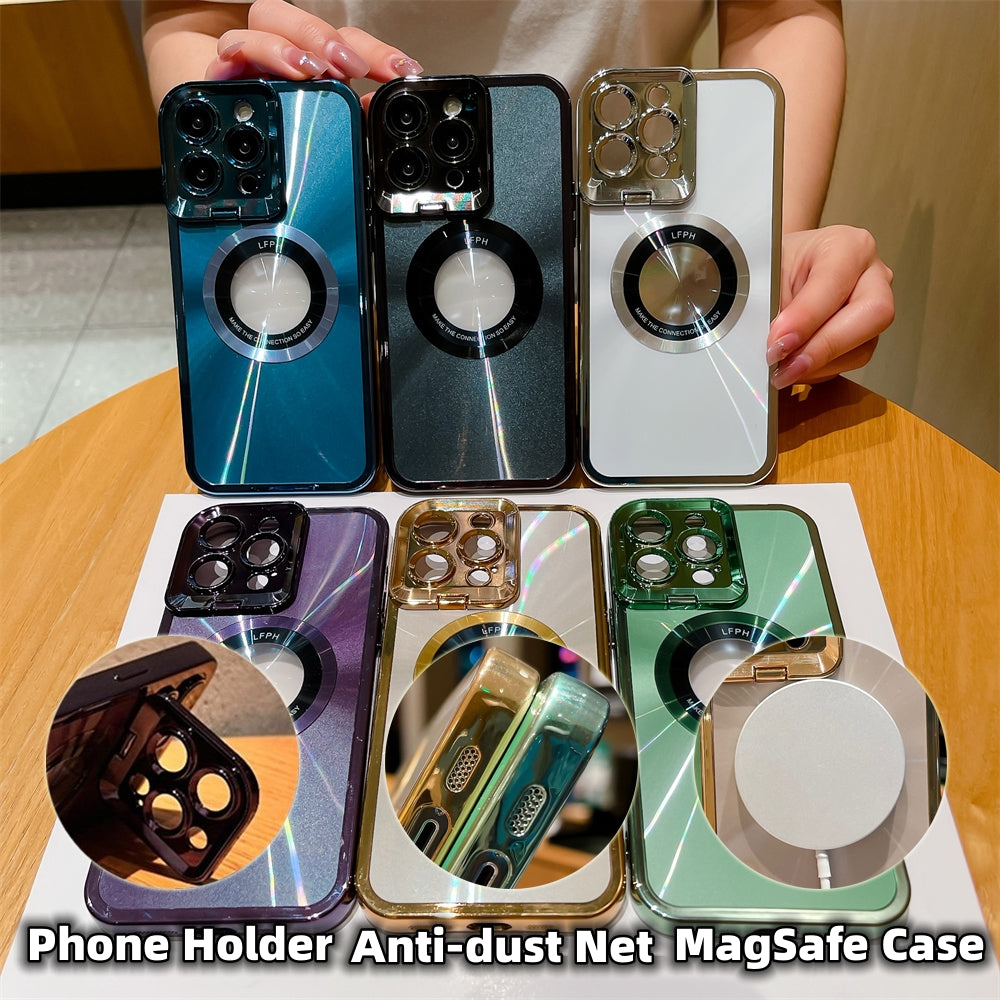 Electroplated Phone Case Luxury Plating CD Pattern Magsafe Bracket Case For  12 13 14 Pro Max Invisible Camera Stand Holder Lens Holder Magnetic Suction
