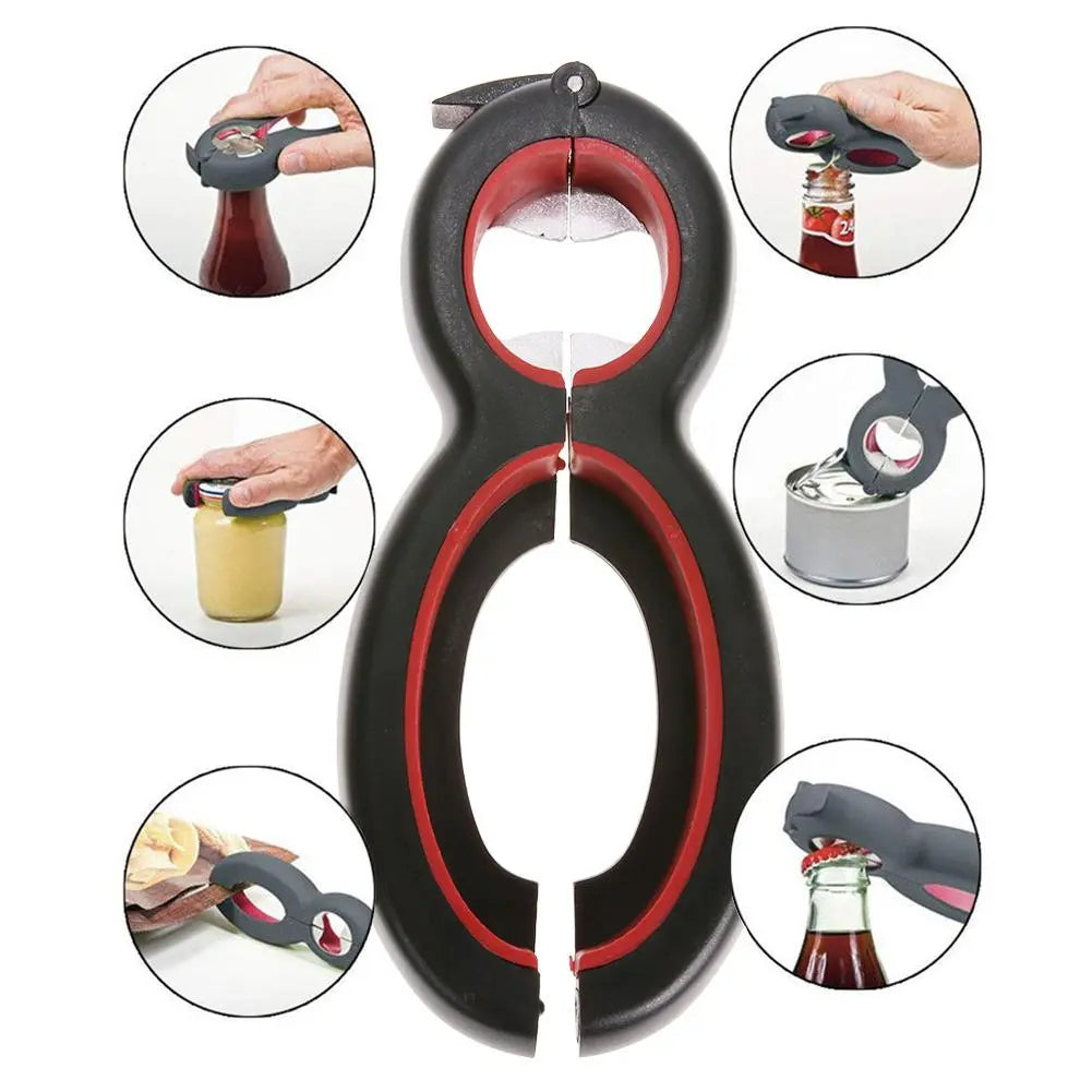 Versatile 6-in-1 Multi-Function Twist Bottle Opener: Your All-in-One Kitchen Gadget for Jars, Gripping, Cans, Wine, Beer, and More