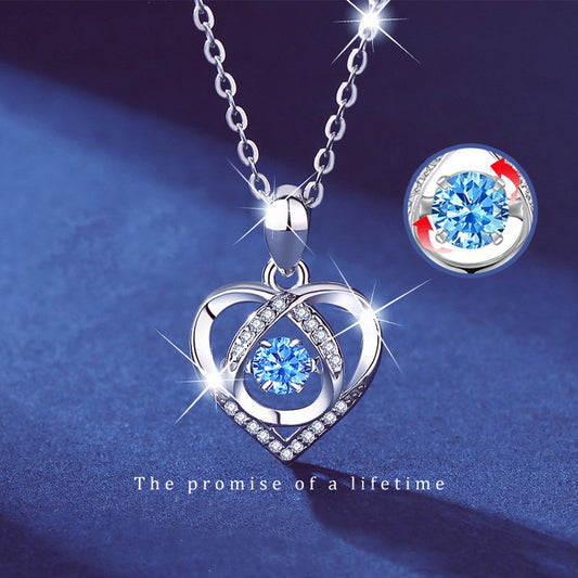 S925 Beating Heart-shaped Necklace Women Luxury Love Rhinestones Necklace Jewelry Gift For Valentine's Day