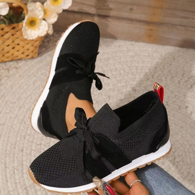 New Lace Up Mesh Flats Shoes For Women Breathable Casual Breathable Walking Wedges Shoes