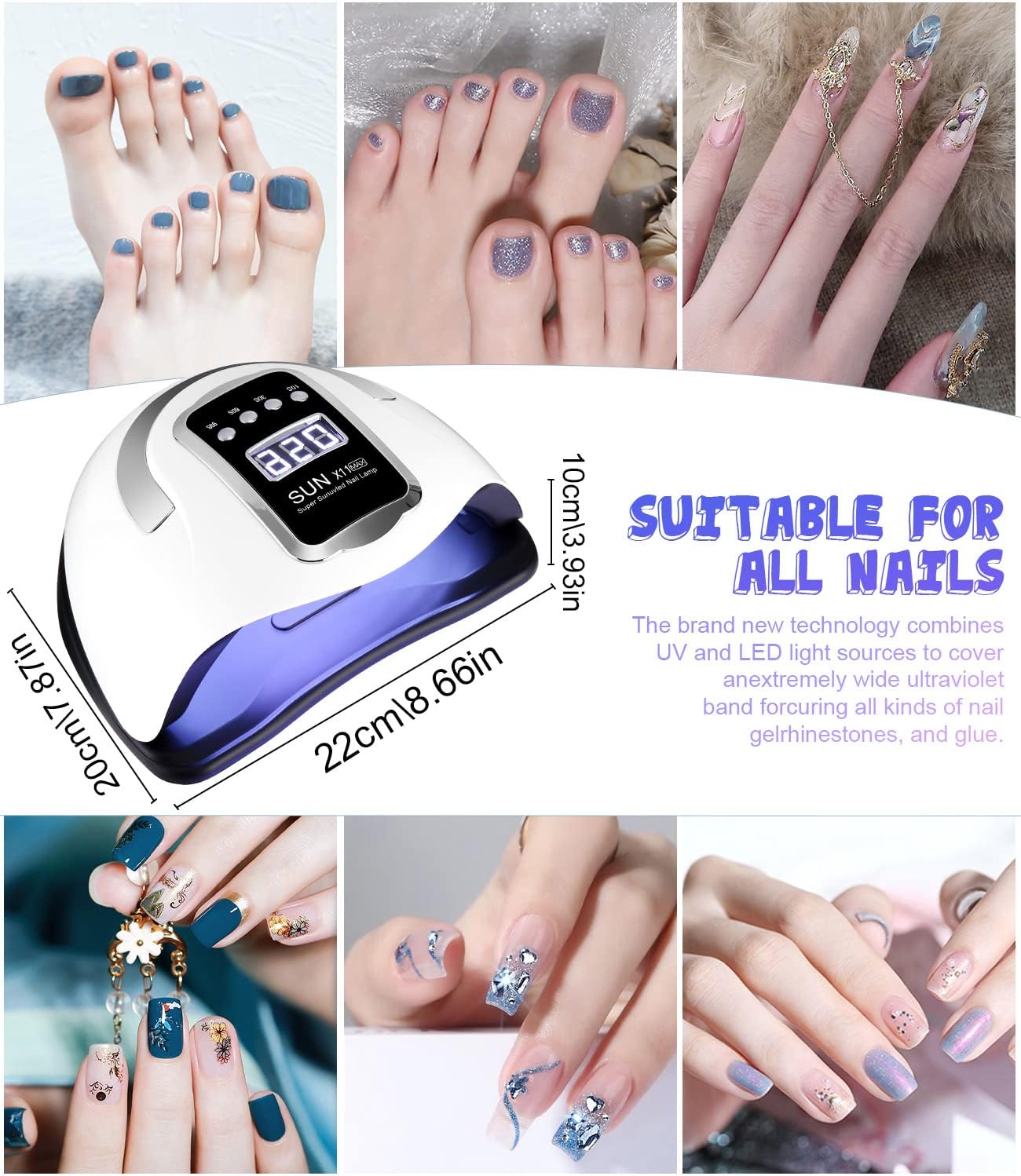 Professional Nail Dryer with 66 Lamp Beads, 280W LED UV Nail Lamp, Fast Drying for Gel Nails, Equipped with 4 Timer Settings