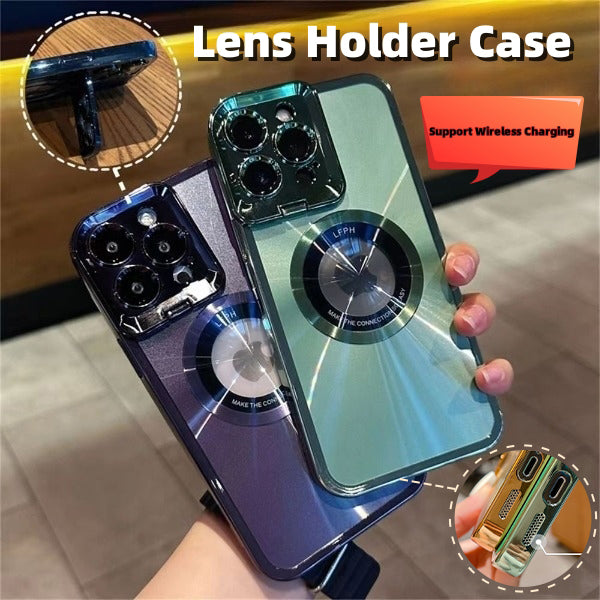 Electroplated Phone Case Luxury Plating CD Pattern Magsafe Bracket Case For  12 13 14 Pro Max Invisible Camera Stand Holder Lens Holder Magnetic Suction