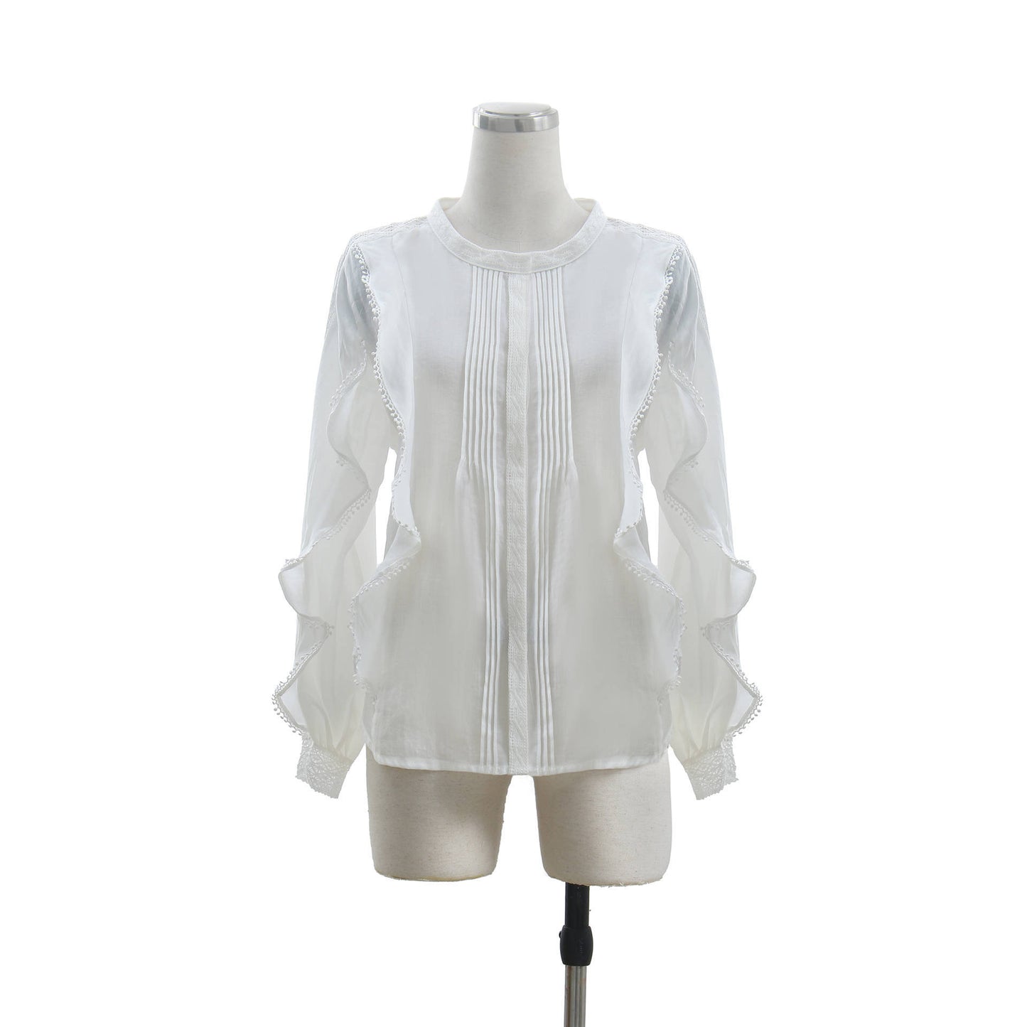 French Linen Elegant Wooden Ear Belly Covering Slimming Loose All-match Lace Sense Of Design Shirt