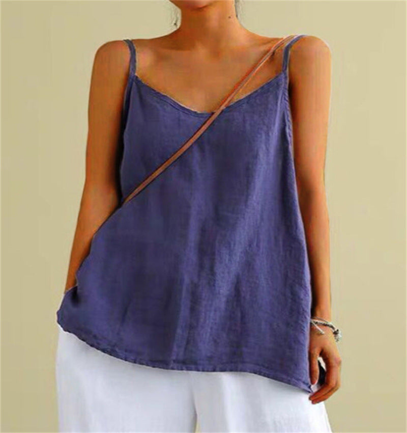 New Summer Women's Sleeveless Vest: Versatile Loose Cotton Linen Bottoming Top