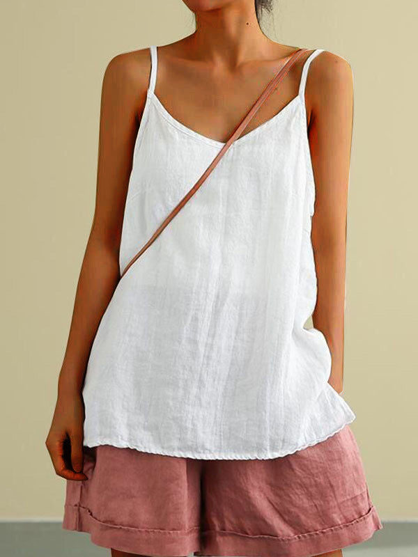 New Summer Women's Sleeveless Vest: Versatile Loose Cotton Linen Bottoming Top