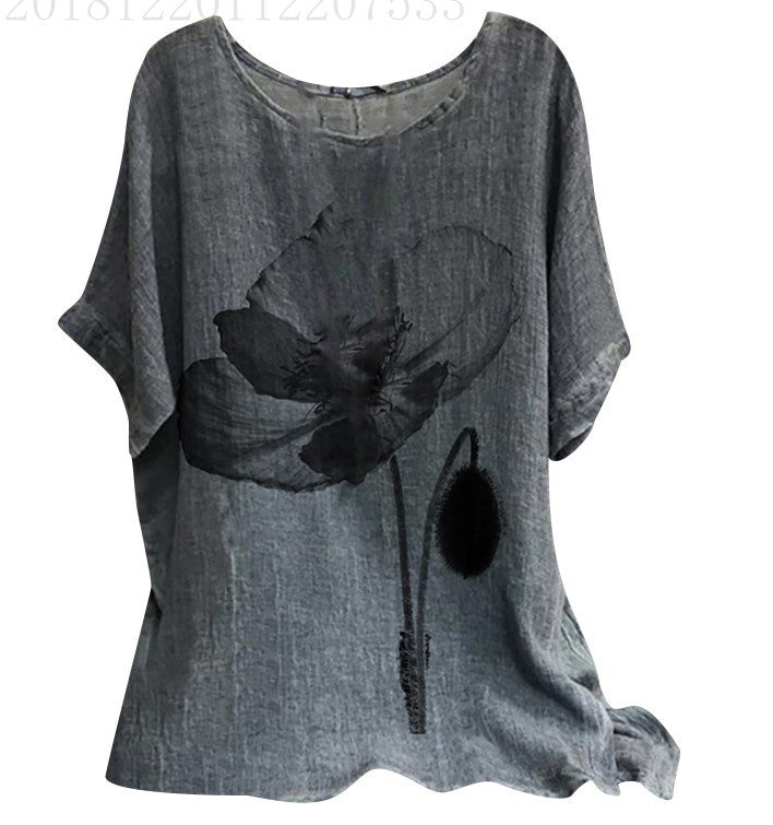 Loose Plus Size Casual Cotton Blend Short Sleeve Women's Top T-shirt