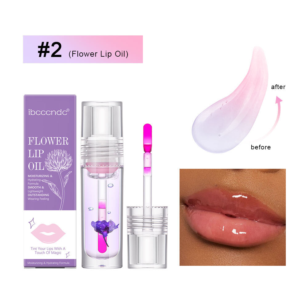 Flower Color Changing Lip Oil Moisturizing Jelly Lipgloss Clear Temperature Change Liquid Lipstick Reduce Lip Line Make Up