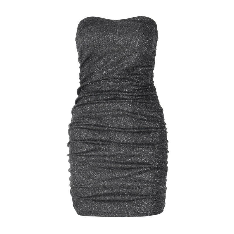 V-neck Tube Top Backless Pleated Dress