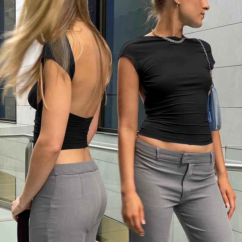 Versatile Women's Short-Sleeve Top with an Open Back