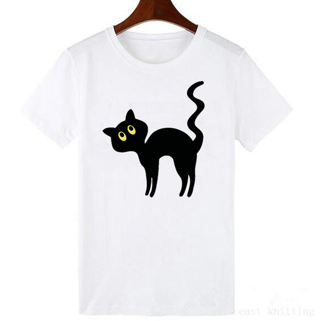 New Women's Black Cat The Print Of Cat's Paw Short Sleeve Loose