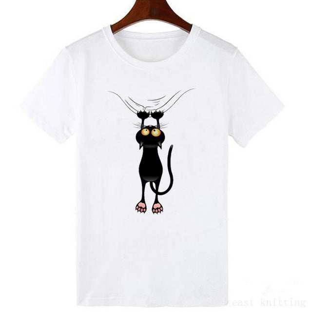 New Women's Black Cat The Print Of Cat's Paw Short Sleeve Loose