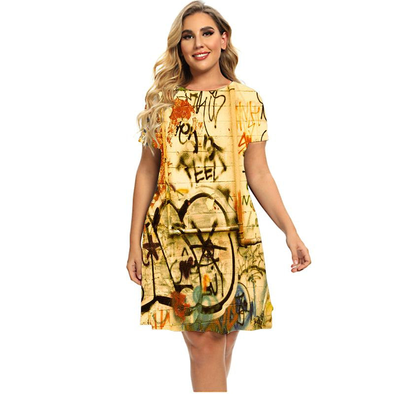 Round Neck Short Sleeved Casual Fashion Trend Dress