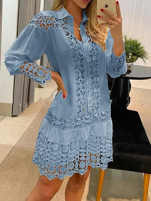 Early Autumn New Lace Stitching Sexy Casual Shirt