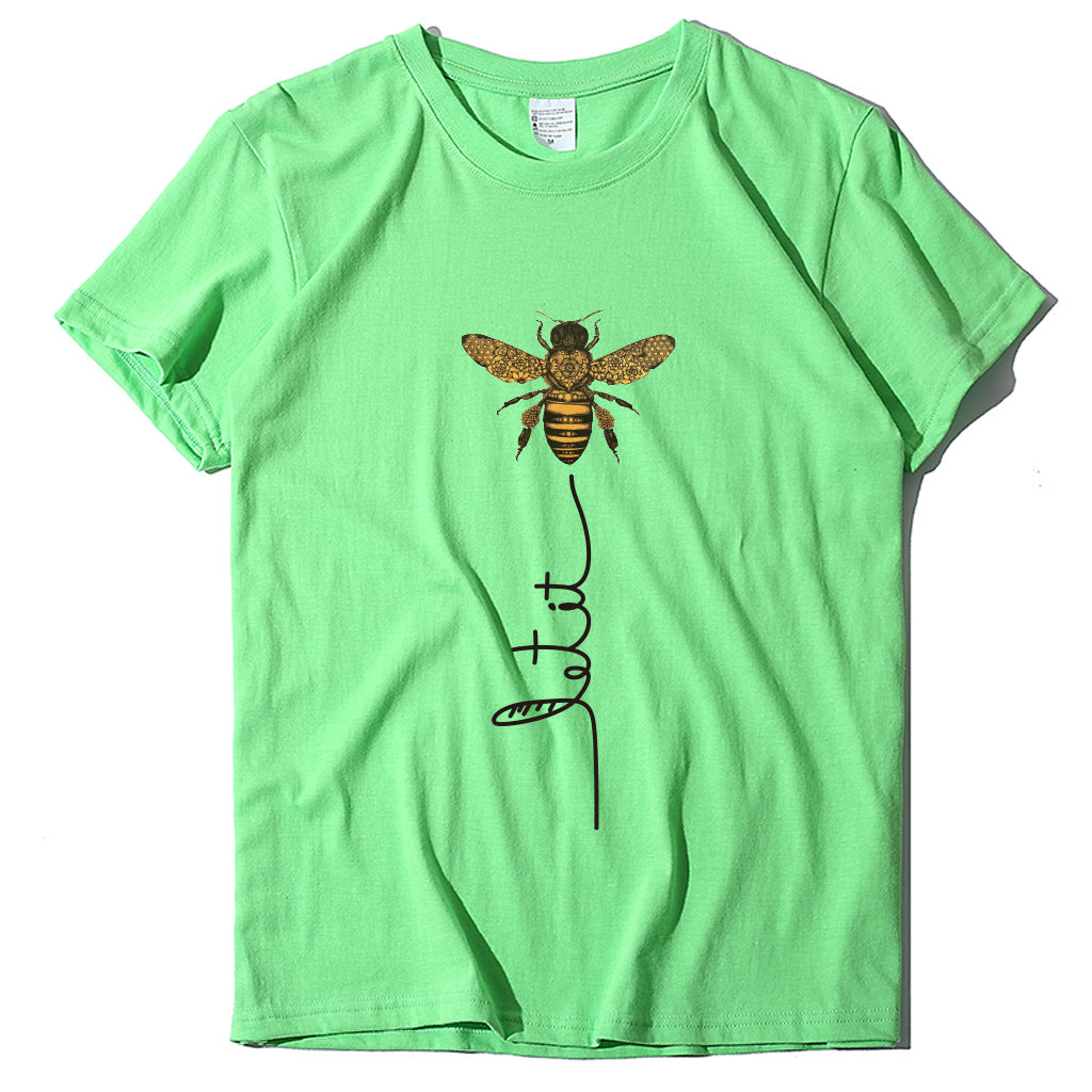 Bee And Letter Print Pattern Women's Loose T-shirt