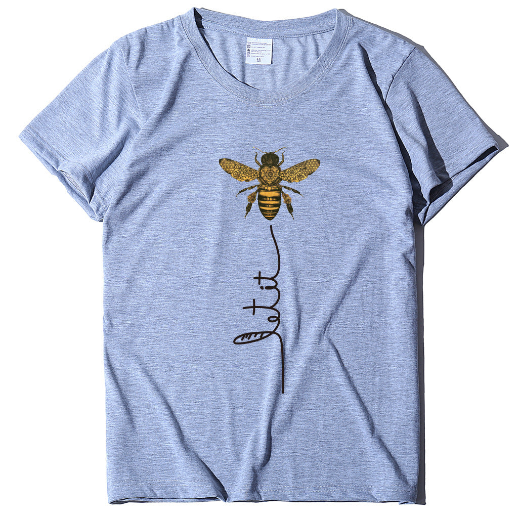 Bee And Letter Print Pattern Women's Loose T-shirt