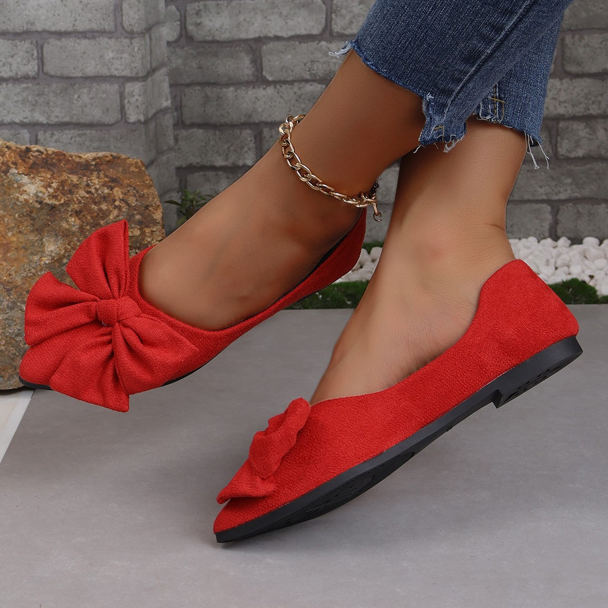 Big Bow Flat Shoes Pointed-toe Low-heeled Shoes Women Fashion Casual Breathable Slip On Flats